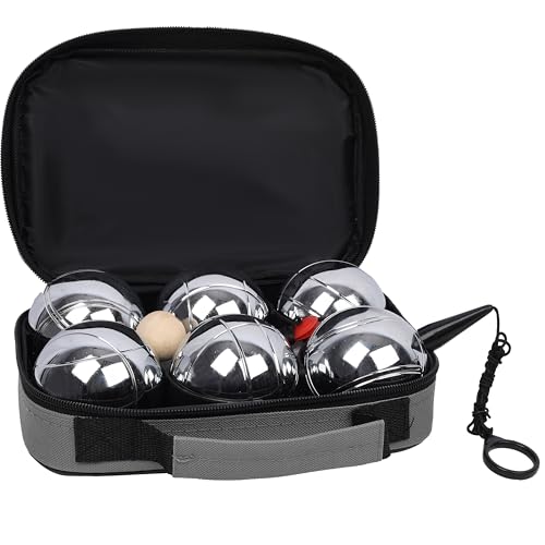 Petanque Game Set,Metal Outdoor Bocce Balls Kit,Classic French Boules Game Set with 6 Premium Steel Balls,Wooden Jack Ball,Measuring Tool,Ball Suction & Grey Carrying Case - color: Grey