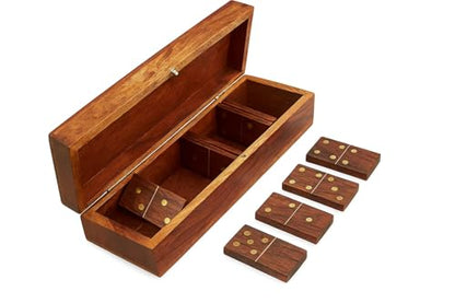 TOSQP27 Gift Domino Set Family Board Game 28 Piece Dominoes Tiles Handcrafted Classic Numbers Table Game Indoor Outdoor with Wooden Storage Case