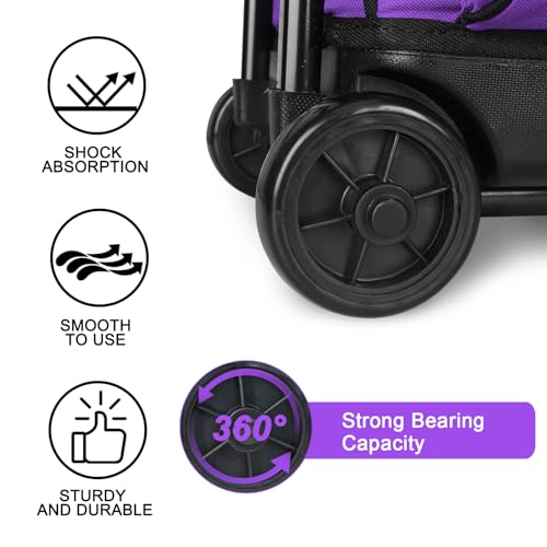 LARIPOP 3 Ball Bowling Bag with Wheels and Shoe Compartment, Rolling Bowling Bag for 3 Balls, Heavy Duty Bowling Roller Bag with Retractable Handle for Men Women - color: Purple