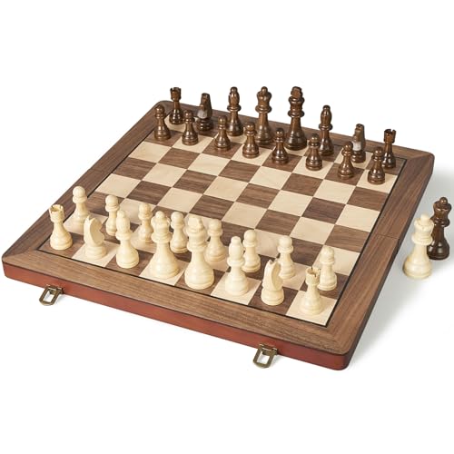 17" Magnetic Wooden Chess Set for Adults Kids, Chess Board Games with Magnetic Pieces & Extra Queens, Folding Portable Travel Large Unique Chess Sets for Tournament Professional Beginner - size: 17 Inches