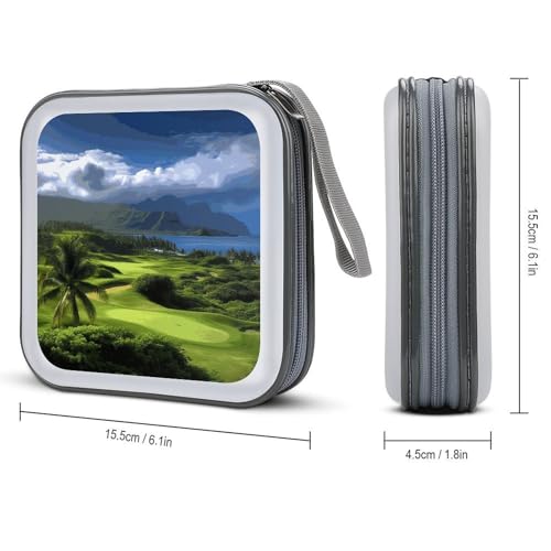 Scenic Hawaii Golf Tropical DVD Storage Bags with Zipper, CD Portable Case Holder with Handles, Large Storage Stackable Media Binder for Travel, Cabinet, Home, Office, Car
