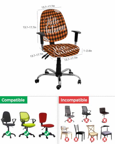 Savannan Office Chair Cover, Hello Autumn Orange Buffalo Plaid Protective Stretch Elastic Universal Cover for Desk Task Chair,Computer Rotating Chair 1 Pcs Black Gingham Check