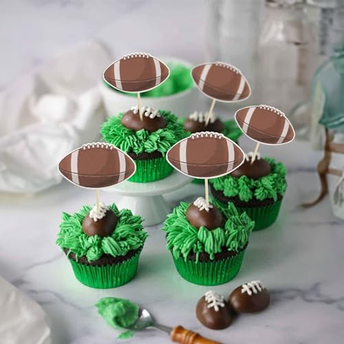 36Pcs American Football Cupcake Toppers Rugby Ball Cupcake Decorations Sport Ball Cupcake Toothpicks for Football Themed Baby Shower Kids Birthday Party Cake Decorations - style: American Football