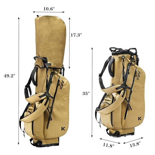 KVV Lightweight Golf Stand Bag with 7 Way Full-Length Dividers, 5 Zippered Pockets, Automatically Adjustable Dual Straps，Elegant Design - color: Khaki
