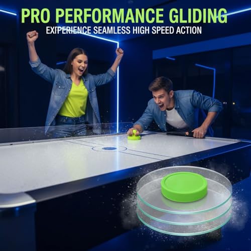 6 Pcs Air Hockey Pucks Set, 3.2 in Standard Replacement, Light Green, Smooth Surface & Rounded Edge, Sturdy Plastic Full Size for Game Tables