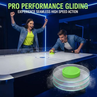 6 Pcs Air Hockey Pucks Set, 3.2 in Standard Replacement, Light Green, Smooth Surface & Rounded Edge, Sturdy Plastic Full Size for Game Tables