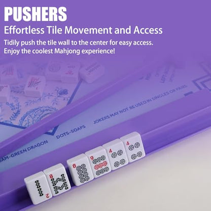 4 Pcs 18.7 Inch Purple Acrylic Mahjong Tile Racks with Pushers for Game Night American Mahjong Racks Tile Set for Mah Jong Lovers and Beginners - color: Purple