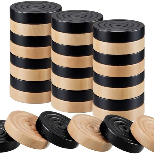 Sumind 24 Pieces Wooden Checkers 1.06 Inch Wood Checkers Pieces Stackable with Drawstring Storage Bag for Board Game Backgammon (Black and Wood Color) - color: Black and Wood Color