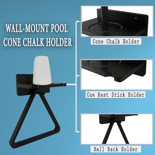 Pool Cue Stick Claw Holder Hold 2 Billiard Cues, Cone Chalk Holder with Ball Rack Wall Mount, Pool Stick Holder Storage Accessories (Black) - color: Black