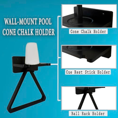 Pool Cue Stick Claw Holder Hold 2 Billiard Cues, Cone Chalk Holder with Ball Rack Wall Mount, Pool Stick Holder Storage Accessories (Black) - color: Black