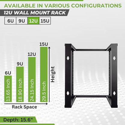 NavePoint 12U Wall Mount Rack - Server Rack for 19 Inch IT Equipment Open Frame Rack – Network Rack for AV & Server Equipment 16” Deep Rack, Black - size: 12U