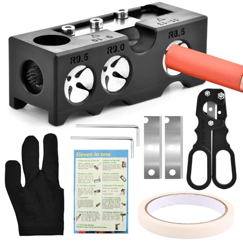 11 in 1 Billiards Pool Cue Tip Shaper, Portable Pool Cue Tips Repair Kit Pool Cue Tip Tool Professional Cue Stick Tool Kit for Replacement and Shaping Cue Tips