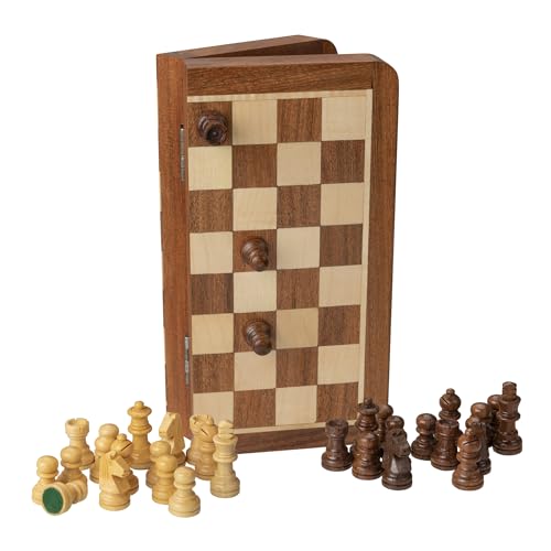 WE Games Travel Magnetic Wood Folding Chess Set - Portable Wooden Chess Board, Perfect Travel Chess Set for Adults, 7 in.