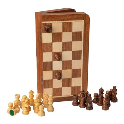 WE Games Travel Magnetic Wood Folding Chess Set - Portable Wooden Chess Board, Perfect Travel Chess Set for Adults, 7 in.