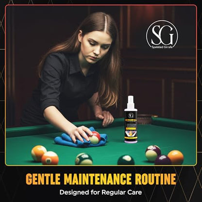 Billiard Ball Cleaner and Restorer with Cleaning Cloth - Pool Ball Cleaner for Consistent Roll, Billiard Ball Cleaner Spray for Professional Care - Removes Chalk Residue, Dust, Dirt, and Grime - 8 Oz