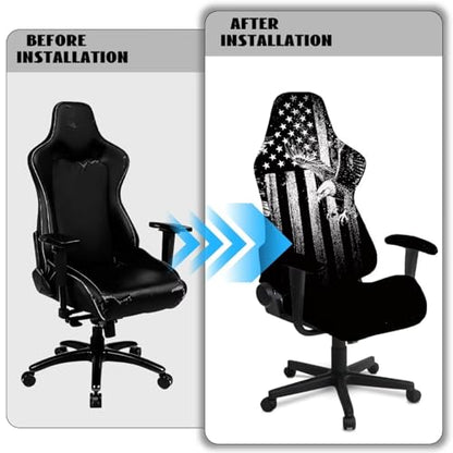 Eagle Print Computer & Gaming Chair Slipcover American Flag Print Game Chair Cover with Armrest Covers Easy to Install Universal Fit Office Desk & Racing Computer Gamer Chairs - color: Black and Grey - Eagle American Flag