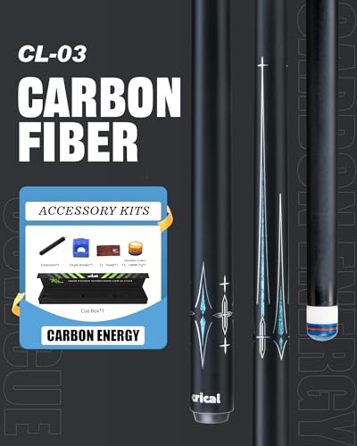 CRICAL Carbon Fiber Pool Cue Stick 58" Billiard Cue Sticks Professional Low Deflection Pool Sticks with 3/8 * 8 Pin Joint and 12.5mm Tip - color: 015-CL03-set3