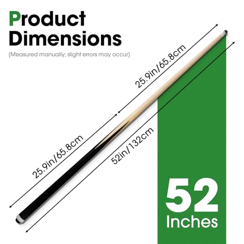 Pool Cue Sticks 52" Set of 2 Billiard Cue Sticks Multi-Size Options with Standard & Heavy Weight (12oz-20oz) for Kids, Teens & Adults Solid Birch Shaft, 13mm Leather Tip, Stainless Steel Joint | 36" 42" 48" 52" 58",13mm Leather Tip,set of 2 or 4,12oz-20oz