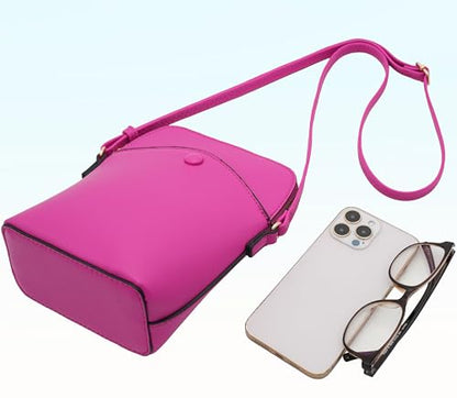 Solene Small Crossbody Bag with Gold Hardware, Mini Shoulder Purse with Adjustable Strap - color: Fushia