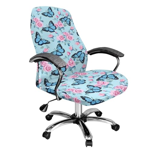 Butterflys Office Chair Covers, Stretch Computer Universal Boss Modern Style High Back Chair Slipcover Computer Chairs Covers for Dogs Cats Pets - color: Butterflys 3, size: Large
