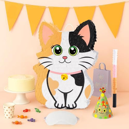 Wernnsai Kitten Cat Piñata - Cat Kitten Decorations For Kids Girls Birthday Cute Animal Party Game For Cat Lady KittenParty Supplies Favor With Bat Blindfold 16“ x 12.5" x 3" - style: Cat