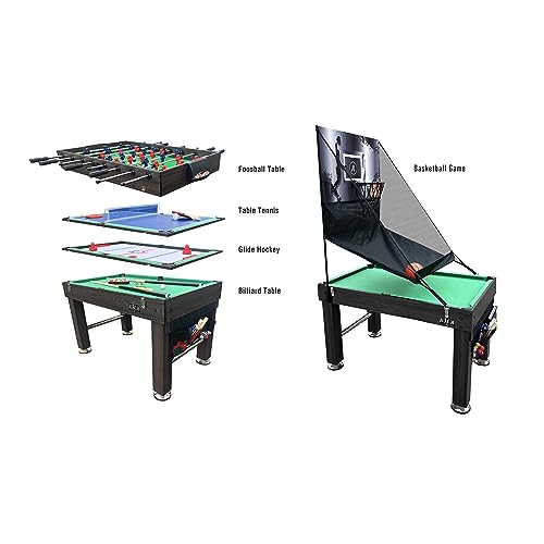 KICK Morpheus 55" 5-in-1 Multi-Game Table – Foosball, Billiards/Pool, Ping Pong, Glide Hockey, and Basketball - color: Brown