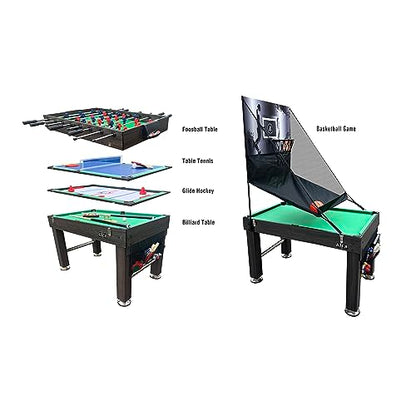 KICK Morpheus 55" 5-in-1 Multi-Game Table – Foosball, Billiards/Pool, Ping Pong, Glide Hockey, and Basketball - color: Brown