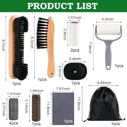 Tuhangcc 12PCS Complete Pool Table Brush Set All-in-One Cleaning Kit with 2 Sizes Wooden Brushes Lint Roller 2 Refills Plush Glove 4 Cue Sponges Suede Cloth Waterproof Storage Bag for Billiard Rooms
