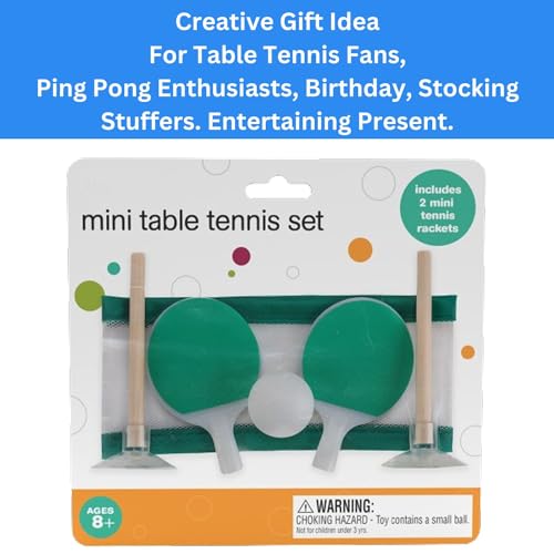 Mini Tabletop Ping Pong Set, Desktop Table Tennis Set with 2 Mini Tennis Rackets, 1 Net, 1 Ball, 2 Suction Cups, 2 Posts - Miniature Table Tennis Paddle Game, Portable Table Tennis Set for All Ages