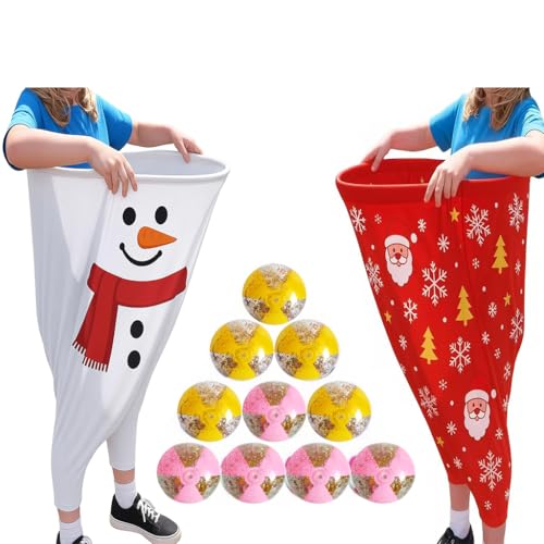Granny Pants Yard Game – Giant Stretchy Pants Outdoor Relay Set with 10 Bouncy Balls & Pump, Hilarious Backyard Party Game for Adults, Field Day, Team Building & Family Reunions - color: Red+White