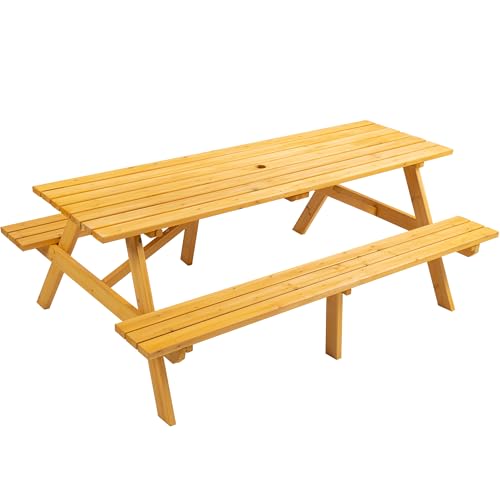Outdoor Wooden Picnic Table with Benches Camping Dining Table for Garden Patio Backyard,Natural Color (Natural, Rectangle) - color: Natural, size: 6-8 Person Rectangle