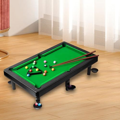 harayaa 1 Piece Mini Tabletop Pool Set Billiard Game Portable Family Friends Indoor Play Toy Miniature Pool Table Desk Pool Cues Game Balls Triangle Rack Dura - size: 55x33x15.5cm