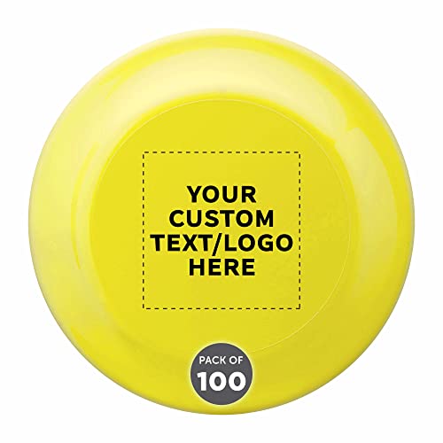 DISCOUNT PROMOS Frisbee Flying Discs in Bulk, 9.25 in. Fun Family Beach Game - color: - Custom - Yellow, size: 100 flying discs