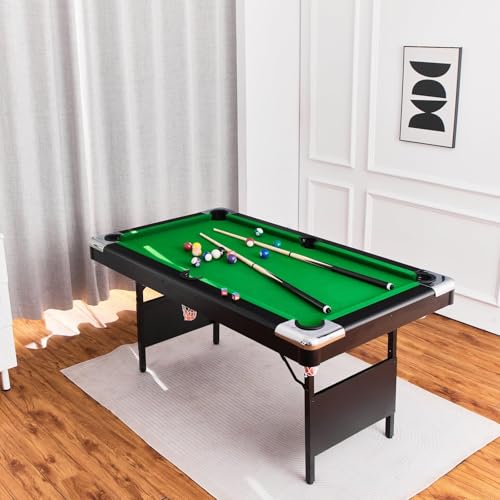 Billiards Table, Portable Foldable Space-Saving Table, Pool Table,Billiard Table Set Includes Balls, Cues, Chalks and Brush, Perfect for Family Game Room,Adult Rrec Room - color: Green