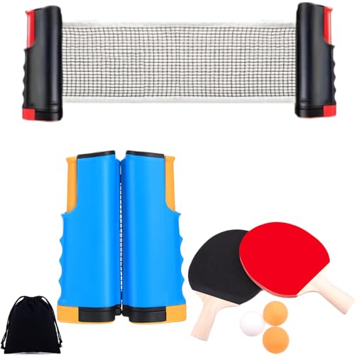 Portable Table Tennis Set with Retractable Net, Premium Ping Pong Paddles & Balls, Scratch-Free Silicone Clamps, Indoor/Outdoor Game for Kids & Family - color: Blue