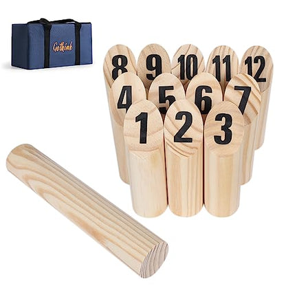 Wooden Throwing Game Set, 12 Numbered Block Tossing Game with Wooden Box, Outdoor Backyard Game for Kids Adults Family, Floor Games for Lawn Beach Park