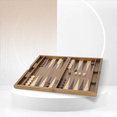 GSE Games & Sports Expert Premium Wooden Folding Inlay Backgammon Board Set, Classic Traditional Strategy Board Games (Double Stripe- 21 Inches) - color: Wood-double Stripe, size: Large