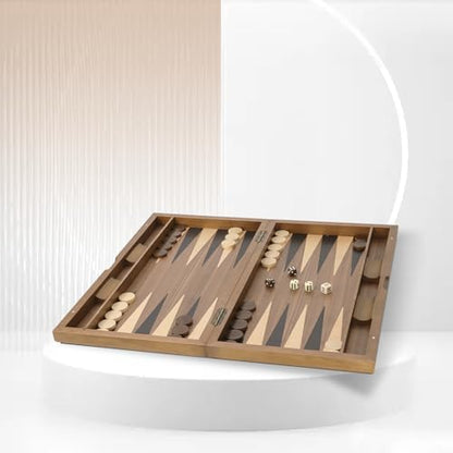 GSE Games & Sports Expert Premium Wooden Folding Inlay Backgammon Board Set, Classic Traditional Strategy Board Games (Double Stripe- 21 Inches) - color: Wood-double Stripe, size: Large