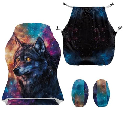 Wolf Galaxy Print Computer & Gaming Chair Slipcover Dust-Proof Elastic Game Chair Cover with Armrest Covers Easy to Install Universal Fit Office Desk & Racing Computer Gamer Chairs - color: Multi - Wolf Galaxy