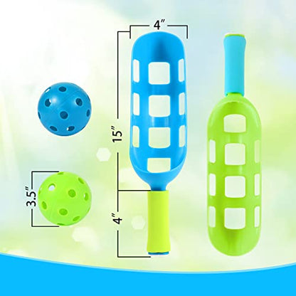 Scoop and Toss Set - Outdoor Toys for Kids with 2 Scoop Rackets and 2 Balls, Beach Lawn Yard Scoop Ball Game for Kids and Adults,Backyard Outside Toss and Catch Game - color: 2 Bule 2 Green