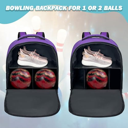 WOLT Bowling Ball Bag,2 Ball Bowling Backpack with Protective Foam Padded & Shoe Compartment Fits Up to Mens Size 16 - color: Purple