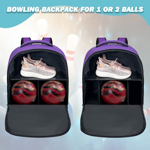 WOLT Bowling Ball Bag,2 Ball Bowling Backpack with Protective Foam Padded & Shoe Compartment Fits Up to Mens Size 16 - color: Purple
