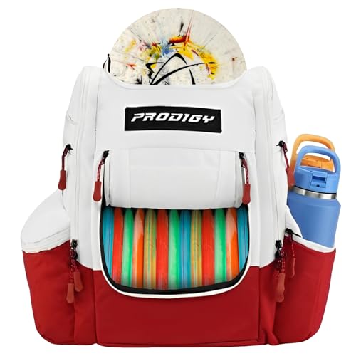 Prodigy Disc Apex XL Disc Golf Bag | Large Disc Golf Backpack | Store 34+ Discs | Premium Big Disc Golf Bags with Cooler - color: Red & White