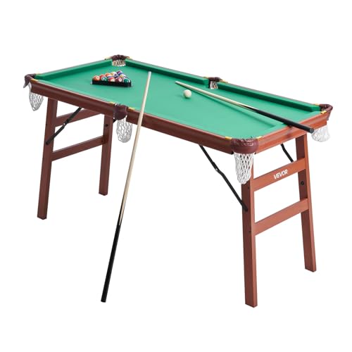 VEVOR Folding Pool Table,Portable Billiards Tables, Foldable Space-Saving Entertainment Game Set Includes Ball, Cue, Rack, Chalk, Brush, Brown with Bule Cloth, for Family Use, Recreation Room - color: Green, size: 4.5ft