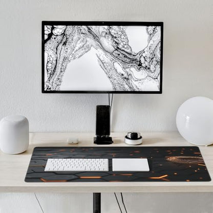 Large Extended Gaming Mouse Pad with Stitched Edges, (35.4X15.7In) Durable Non-Slip Natural Rubber Base, Waterproof Computer Keyboard Pad Mat for Esports Pros/Gamer/Desktop/Office/Home (E) - color: E