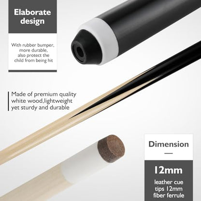 HMQQ Pool Cue Sticks – 36" Billiard Cues with 13mm Leather Tip,Set of 2 Durable 2-Piece Pool Sticks for Beginners& Kids