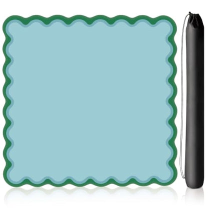 LZSIG Scalloped Mahjong Mat for Table, 31.5x31.5 Inches, Green | Anti-Slip, Waterproof, Noise-Reducing Table Cover for American Mahjong, Poker, Board Games , Dominoes, and Card Games - color: Cyan-3