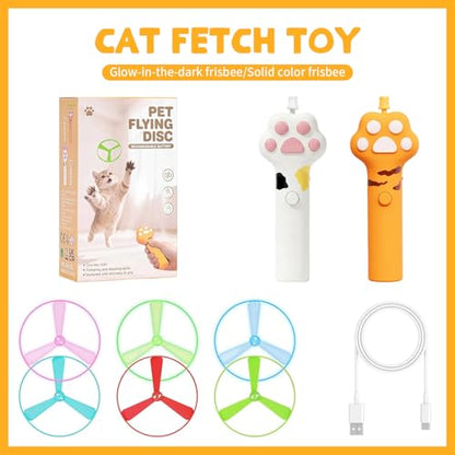 Cat Fetch Toy, Rechargeable Flying Disc Launcher Toy with 6 Flying Discs, Cat Toy Launcher, Flying Bird Cat Toy, Cat Interactive Toys for Outdoor and Indoor (Yellow) - color: Yellow