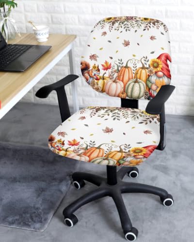 Savannan Office Chair Cover, Autumn Maple Leaf Gnome Squirrel Protective Stretch Elastic Universal Cover for Desk Task Chair,Computer Rotating Chair 1 Pcs Watercolor Pumpkin Sunflower