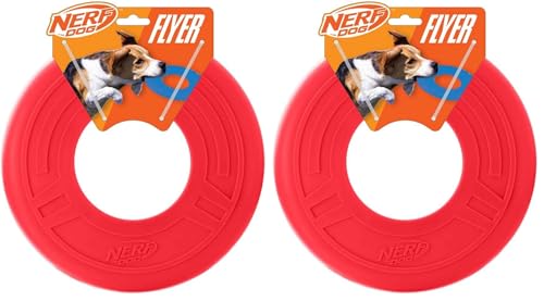 Nerf Dog Atomic Flyer Outdoor Dog Toy, 10 Inch Flying Disc Dog Fetch Toy, Rubber Dog Toy for Medium Dogs and Large Dogs, Red (Pack of 2) - color: Red, size: 10 Inch (Pack of 2)